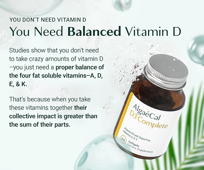 ALGAECAL D3 Complete - Enhanced Immune Support &amp Bone Health with D3 K2 A &amp E - Whole Body Wellness &amp Bone Strength 60 softgels (3 Packs)