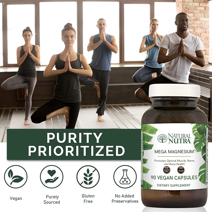 Natural Nutra Mega Magnesium 400mg Supplement - High Absorption Amino Acid Chelate Citrate Malate Blend for Muscle Growth Bone Strength Heart Health Nerve Support - 90 Capsules (Pack of 2)