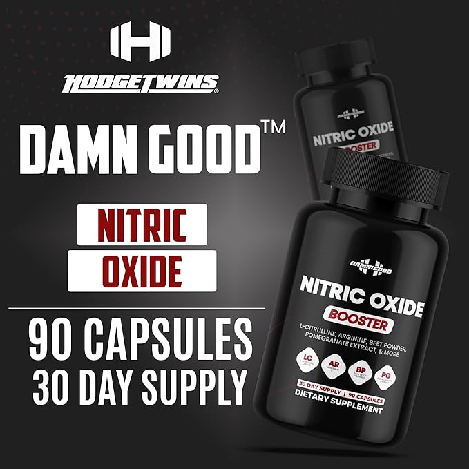 DAMN GOOD The Hodge Twins Nitric Oxide Booster – Beet Root Nitric Oxide &amp Arginine Citrulline Supplement Pomegranate Blend for Workout Drive Endurance Support &amp Pump Power - 90 Capsules