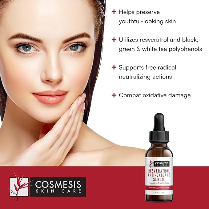 Resveratrol Anti-Oxidant Serum - Combat Aging with Antioxidants from Tea Polyphenols &amp Resveratrol - 1 fl oz - Cosmesis