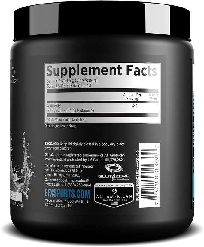 EFX Sports Training Ground Glutazorb Powder | Highly Concentrated pH Correct Glutamine Supplement | Digestion &amp Immune Support | 140 Servings (Unflavored)