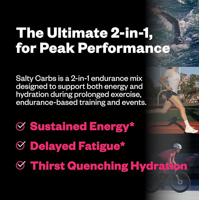 Salty Carbs Electrolyte Drink Mix 30g Dual-Action Carbs + 700mg Sodium Endurance Fuel for Runs Rides and Races Gluten-Free Dairy-Free Non-GMO (30 Servings Raspberry Lemonade)