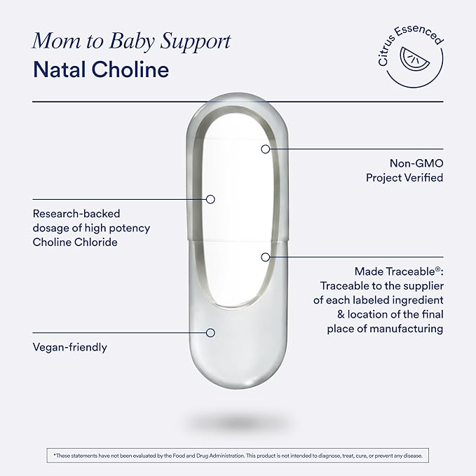 Ritual Natal Choline Supplement - 550mg - to Support Baby’s Cognitive Function When Taken During Pregnancy and Postpartum Choline Content in Breastmilk* - Vegan - Citrus - 30 Capsules - 30 Servings