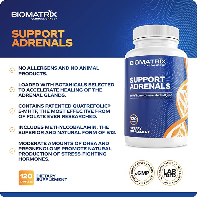 Adrenal Fatigue Supplement Cortisol Manager 5-MTHF B Vitamins Vitamin C Adaptogens Bioflavonoids DHEA Inositol 30-60 Day Supply | 120 Veggie Caps