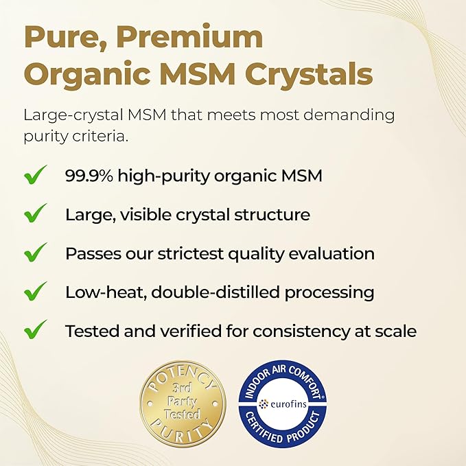 Gold Standard Organic Sulfur Crystals 6lb - 99.9% Pure MSM Crystals - High-Purity MSM Supplement Powder - Large Granular Flakes - 3rd Party Tested for Purity