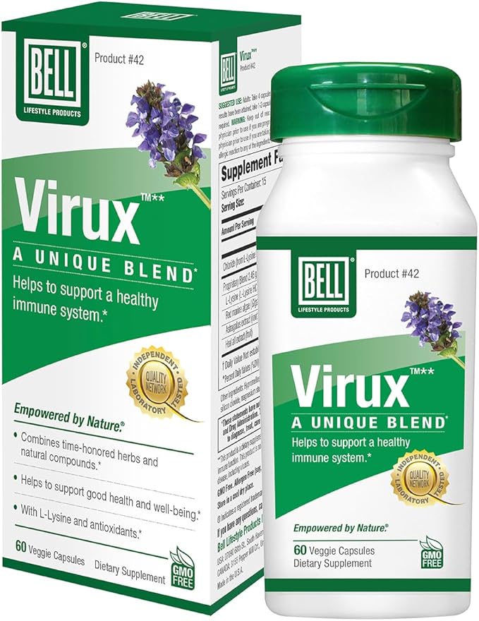 Bell Virux™ L Lysine and Red Marine - Natural Herbal Blend Unique Supplement to Boost the Immune System- Lysine 1000mg Capsules