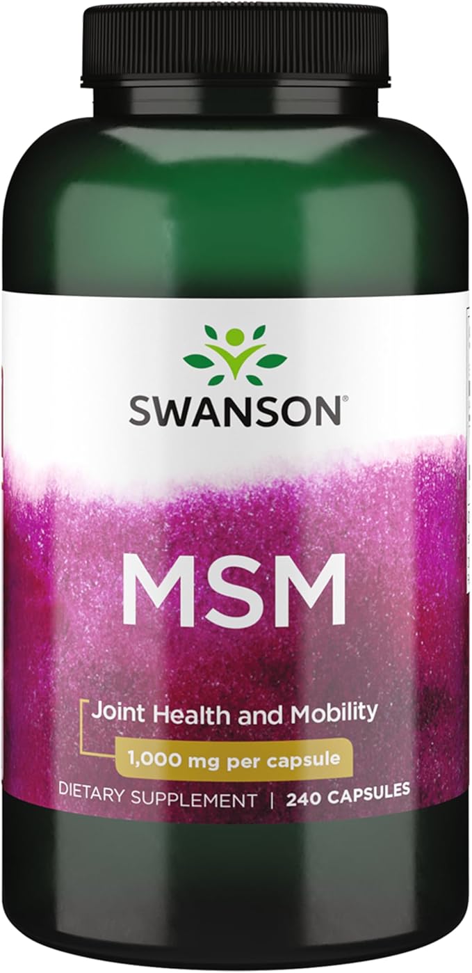 Swanson MSM - Essential Minerals Promoting Mobility &amp Joint Health Support - Helps to Maintain Connective Tissue Health Including Cartilage Collagen &amp Hair - (240 Capsules 1000mg Each)