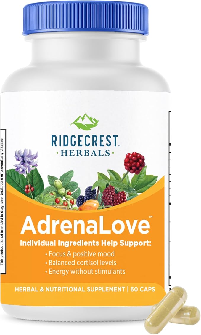 Ridgecrest Herbals AdrenaLove Stress and Energy Support Supplement (60 Vegan Caps 30 Serv)