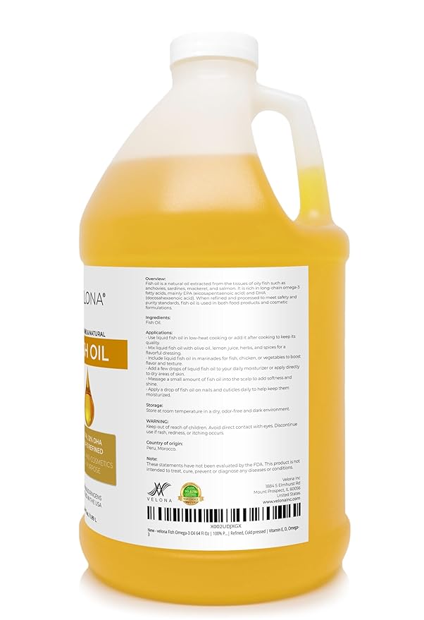 velona Fish Omega-3 Oil 64 Fl Oz | 100% Pure and Natural Carrier Oil | Refined | Vitamin E D Omega-3 | Cooking Skin Face Body Hair Care | Use Today - Enjoy Results