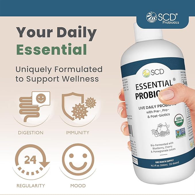 SCD Probiotics SCD Essential Probiotics for Women Men Kids and Toddlers Live Probiotic for Digestion and Immunity Gut Health Liquid Probiotic Supplement with 11 Strains – 16.3 fl oz (3 Pack)