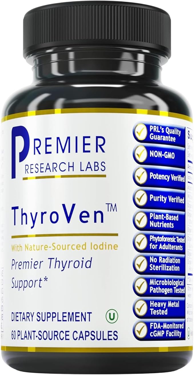 Premier Research Labs ThyroVen - Thyroid Support for Women Thyroid Support for Men Thyroid Supplement Thyroid Support Complex with Naturally-Sourced Iodine - 60 Capsules