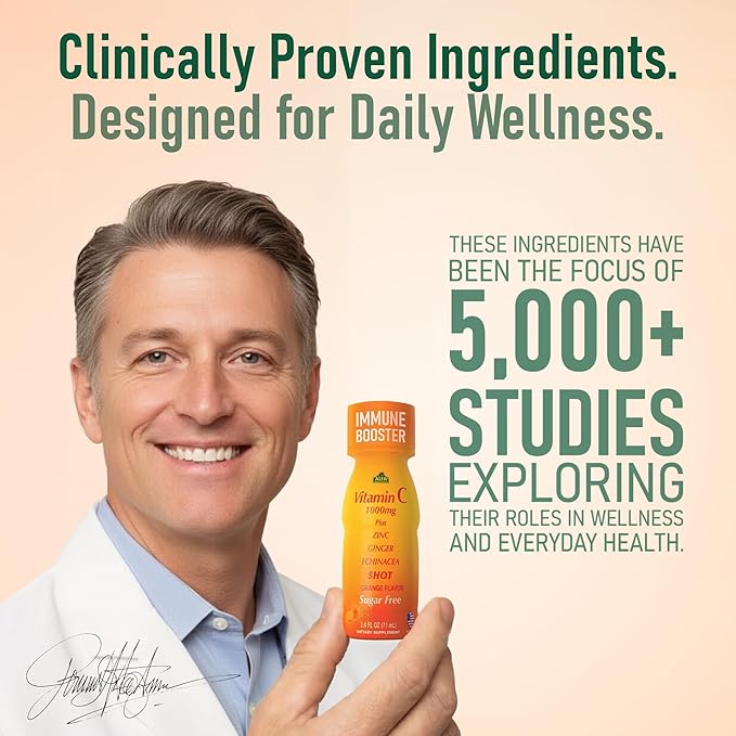 ALFA VITAMINS Vitamin C Shot 1000mg with Zinc Ginger &amp Echinacea – Supports Immune Health &amp Daily Wellness – Orange Flavor – 2.4 FL Oz Bottle – 4 Pack
