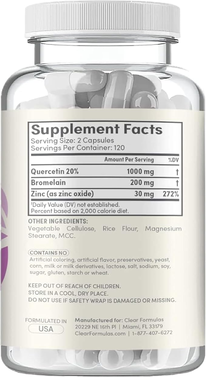 Advanced Zinc Quercetin with Bromelain Formula - Triple Immune Support Quercetin Complex for Daily and Seasonal Immune System Wellness Support - Made in a cGMP American Facility (120 Servings)