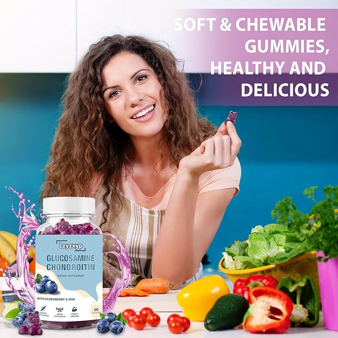 2Packs 3000mg Glucosamine Chondroitin Gummies with MSM &amp Elderberry - Extra Strength Antioxidant Immune Support Supplement Joint Health Flexibility for Adults Men &amp Women 120Cts (2)
