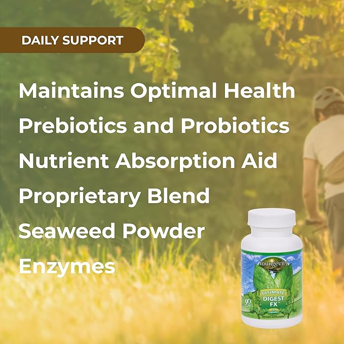 Youngevity Ultimate Digest FX™ - Ultra Prebiotic Probiotic &amp Enzyme - Plant Enzyme Blend - FOS Blend - Sea Minerals - 15 Billion Lactobacillus Blend - Digestion Aid - 90 Capsules
