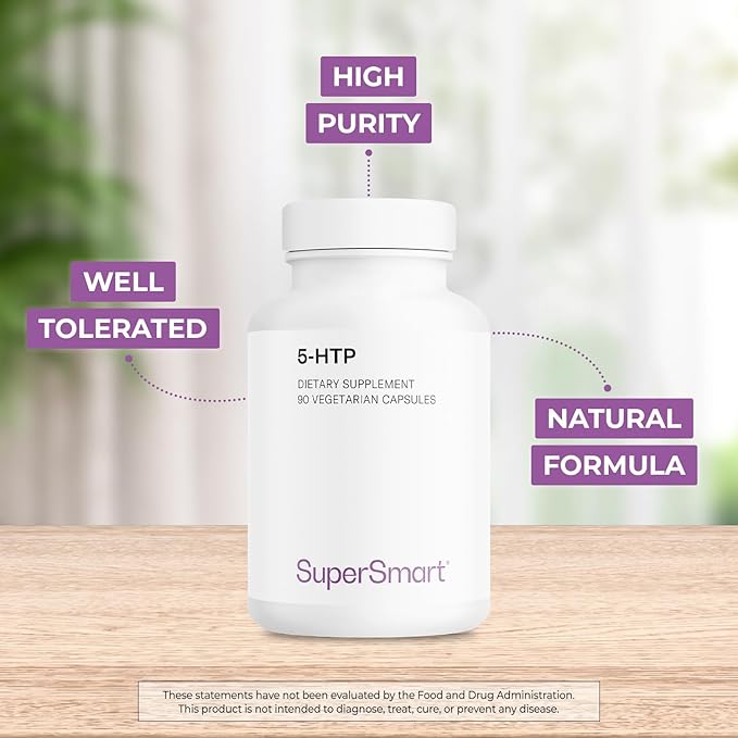 Supersmart - 5-HTP 100mg Per Day - Natural Energy Pills | Non-GMO &amp Gluten Free - 90 Vegetarian Capsules