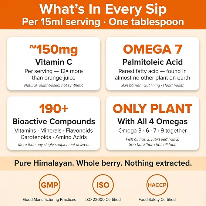 Himalayan Sea Buckthorn Juice Berry Pulp Omega 7 sea Buckthorn 16.9 fl oz (500 ml) Supplements Makes up to 30 Glass Rich in Vitamin C Supplement Plant Based Omega 3 6 7 9