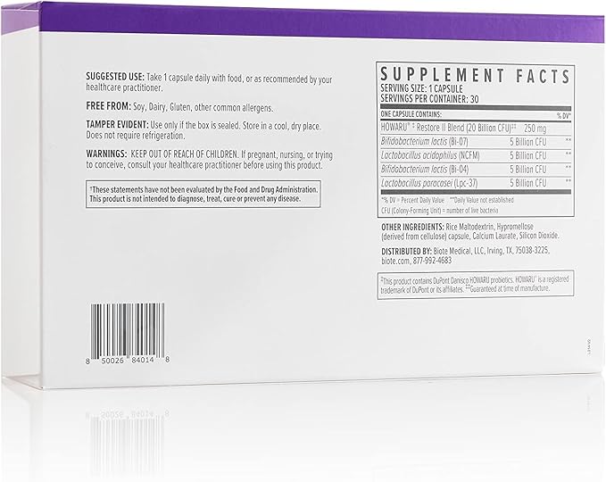 Biote Nutraceuticals - Multi-Strain PROBIOTIC 20B - Gut + Digestive (30 Capsules)