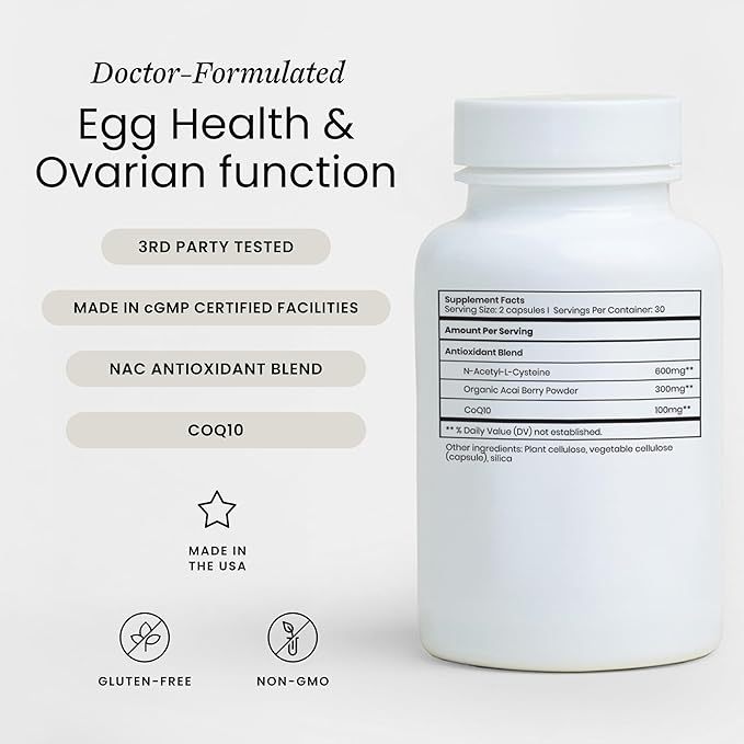 Perelel Fertility Support Antioxidant Multivitamin with COQ10 N-Acetyl-L Cysteine (NAC) &amp Açaí Berry Women’s Supplement Soy Dairy &amp Gluten Free Non GMO 60 Capsules