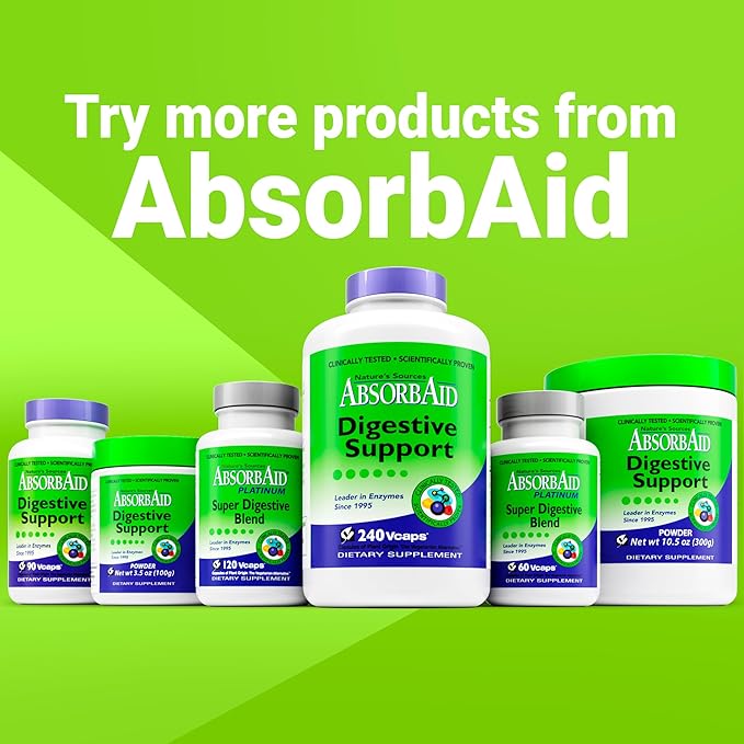 AbsorbAid Original Formula Digestive Support Enzyme Supplement 240 Veggie Capsules (240 Capsules)