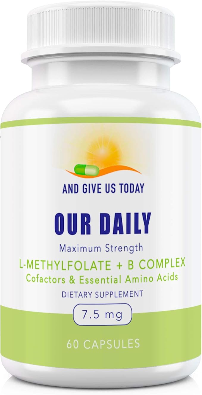 Our Daily Vites L-Methylfolate B Complex Cofactors &amp Essential Amino Acids (7.5mg) - Active Folate Methylated B12 Methylcobalamin B6 and Glycine - 60 Count