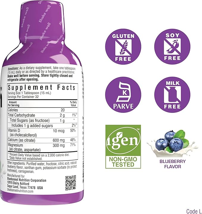 Bluebonnet Nutrition Liquid Calcium Citrate Magnesium Citrate Vitamin D3- Bundle of Blueberry Flavor and Strawberry Flavor 2 Bottle of 16 Fl Oz Each (32 Fl Oz Total)