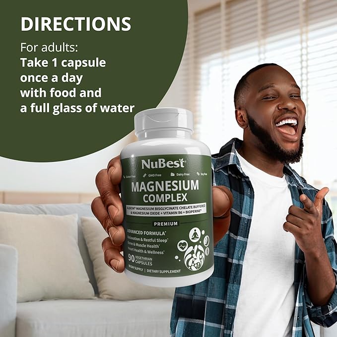 Magnesium Glycinate Chelate Complex with Albion Magnesium Bisglycinate Chelate Vitamin B6 &amp BioPerine for Bone Muscle Natural Sleep Nerve Function Brain Booster | Pack 2