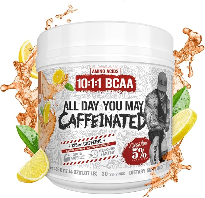 5% Nutrition Rich Piana AllDayYouMay Caffeinated BCAA Energy Powder | Premium Pre Workout Amino Energy &amp Electrolytes | Hydration Endurance &amp Recovery | 16.3 oz 30 Servings (Southern Sweet T