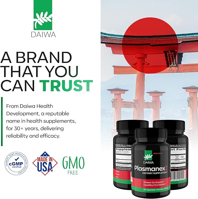 Daiwa Plasmanex 1 - Blood and Vein Circulation Supplements – Balance Circulation Encourage Healthy Legs and Veins - 60 Vegan Capsules