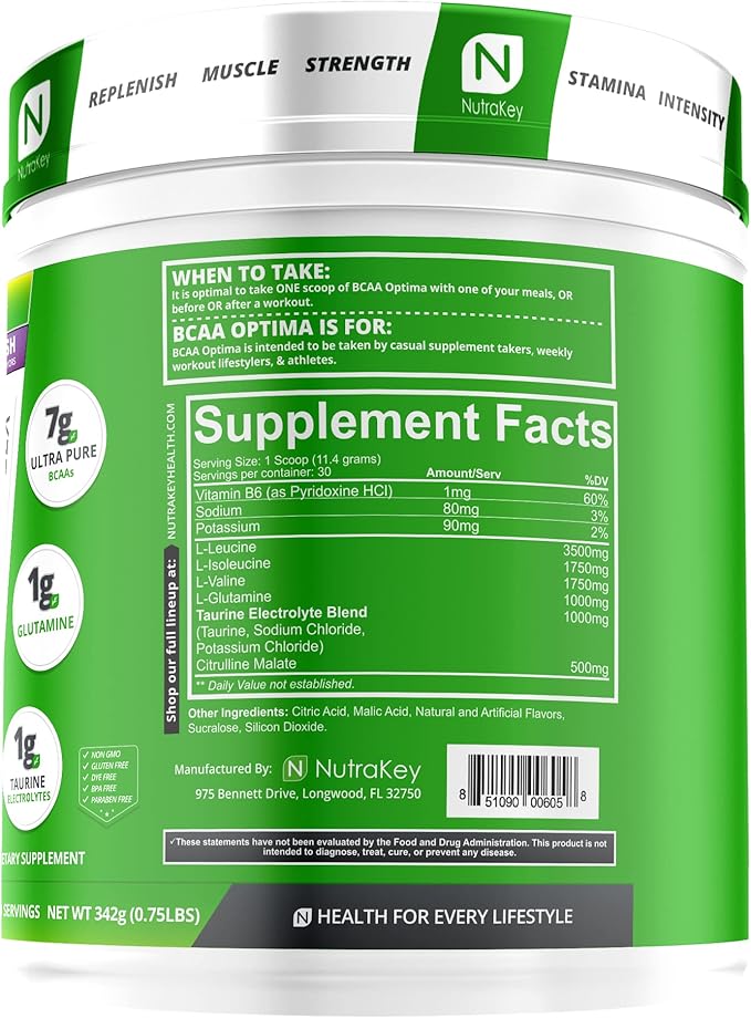NutraKey BCAA Optima Post Workout Recovery Complex No Sugar No Carb Recovery Aid Grape