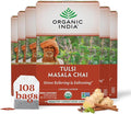 Organic India Tulsi Masala Chai Tea Bags - Holy Basil Black Tea Spices with Ginger Stress Relieving Immune Support USDA Certified Organic Antioxidant Caffeinated - 18 Infusion Bags 6 Pack