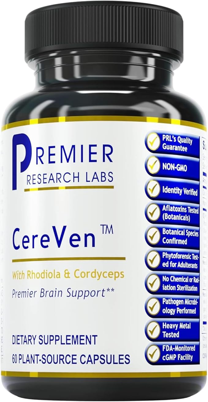 Premier Research Labs CereVen - Herbal Brain Supplement for Memory &amp Focus Featuring Rhodiola Rosea Rhodiola Rosea Supplement for Brain Health Support - 60 Vegetarian Capsules