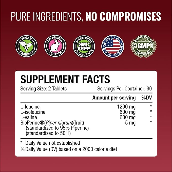 Approved Science BCAA Supplement - 180 Tablets - 2400mg - Increase Performance and Enhance Muscle Development - L-Leucine L-Isoleucine L-Valine - Made in USA Non-GMO