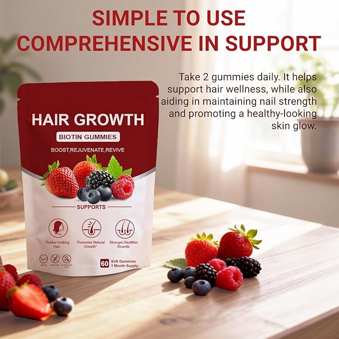 Lumin Hair Gummies with Biotin &amp Collagen Mixed Berry Flavor Supports Healthy Hair Growth &amp Strength Skin &amp Nails Vegan &amp Non-GMO 60 Gummies