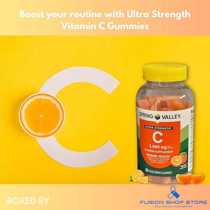 Vitamin C Ultra Strength- 1000mg Vegetarian Gummies Orange Flavor 60ct (Pack of 1) Boxed by Fusion Shop Store