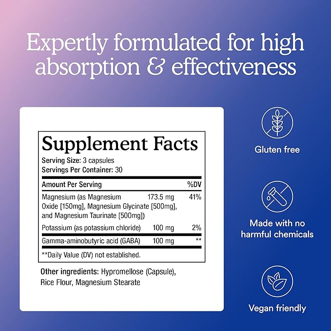 MitoQ Triple Magnesium Complex | Magnesium Glycinate Taurinate Oxide with GABA for Heart Health Stress Management &amp Deeper Sleep | High Absorption | 90 Capsules