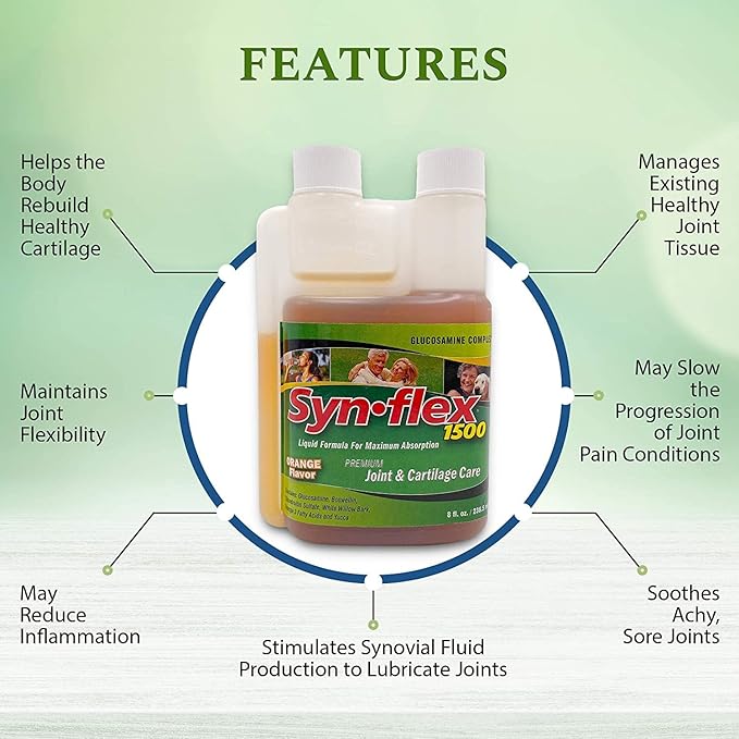 Synflex 1500mg Liquid Glucosamine &amp Chondroitin Supplement - HSA/FSA High Concentration and Fast-Absorbing Joint Support Formula with White Willow Bark Manganese and Boswellin 32-Day Supply