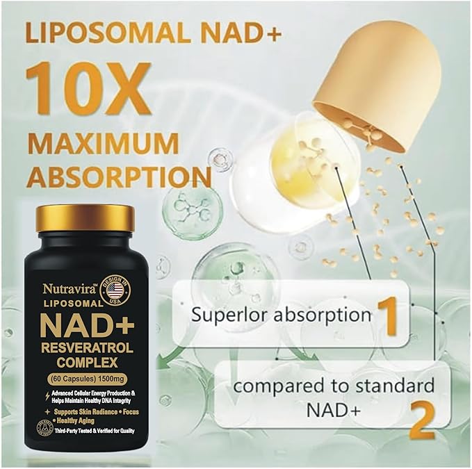 Liposomal NAD+ Resveratrol Complex 1500mg – Advanced Cellular Energy Anti-Aging DNA Repair Support High Absorption Liposomal Technology – 60 Capsules “3rd Party Tested – Eurofins”