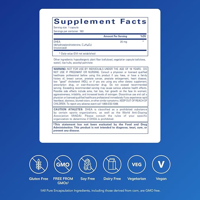 Pure Encapsulations DHEA 25 mg - Supplement for Immune Support Hormone Balance Metabolism Support and Energy Levels* - with Micronized DHEA - 180 Capsules