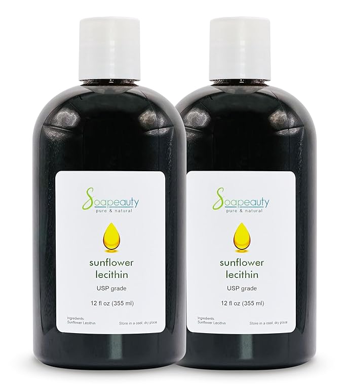 SUNFLOWER LECITHIN Liquid Oil | Cold Pressed Unrefined | USP Grade Unbleached 100% Pure Natural Sunflower Lecithin Oil | Skin Moisturizer Soap Making Lotion | 24 fl oz (12 fl oz x 2)