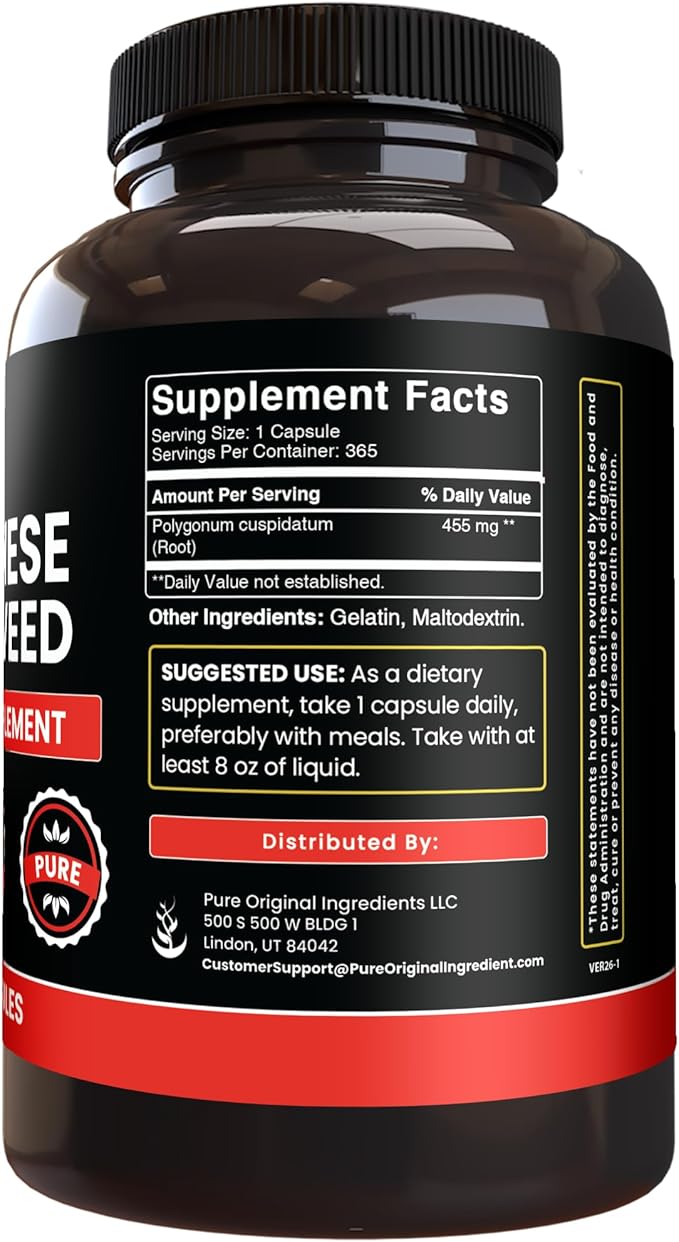 Pure Original Ingredients Japanese Knotweed (365 Capsules) No Magnesium Or Rice Fillers Always Pure Lab Verified