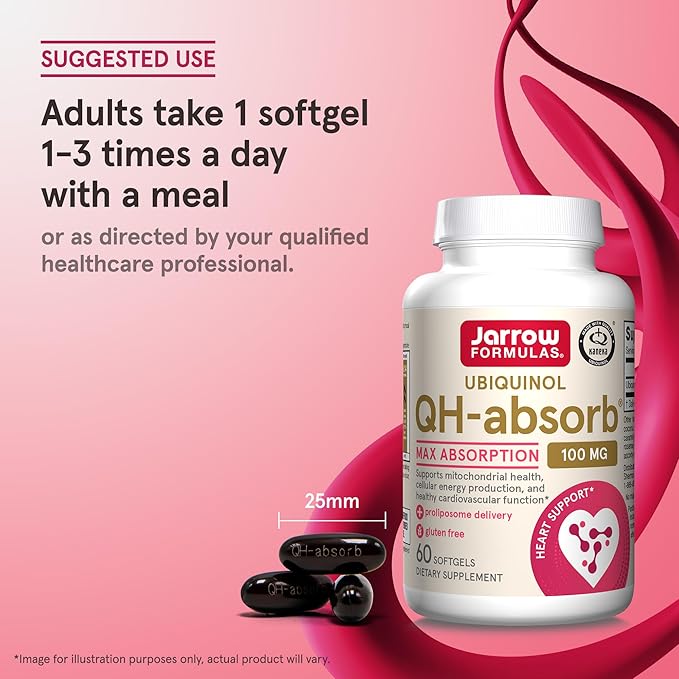 Jarrow Formulas QH-Absorb Ubiquinol 100mg - 60 Softgels - High Absorption &amp Active Antioxidant Form of Co-Q10 - Supports Mitochondrial Energy Production &amp Healthy Cardiovascular Function