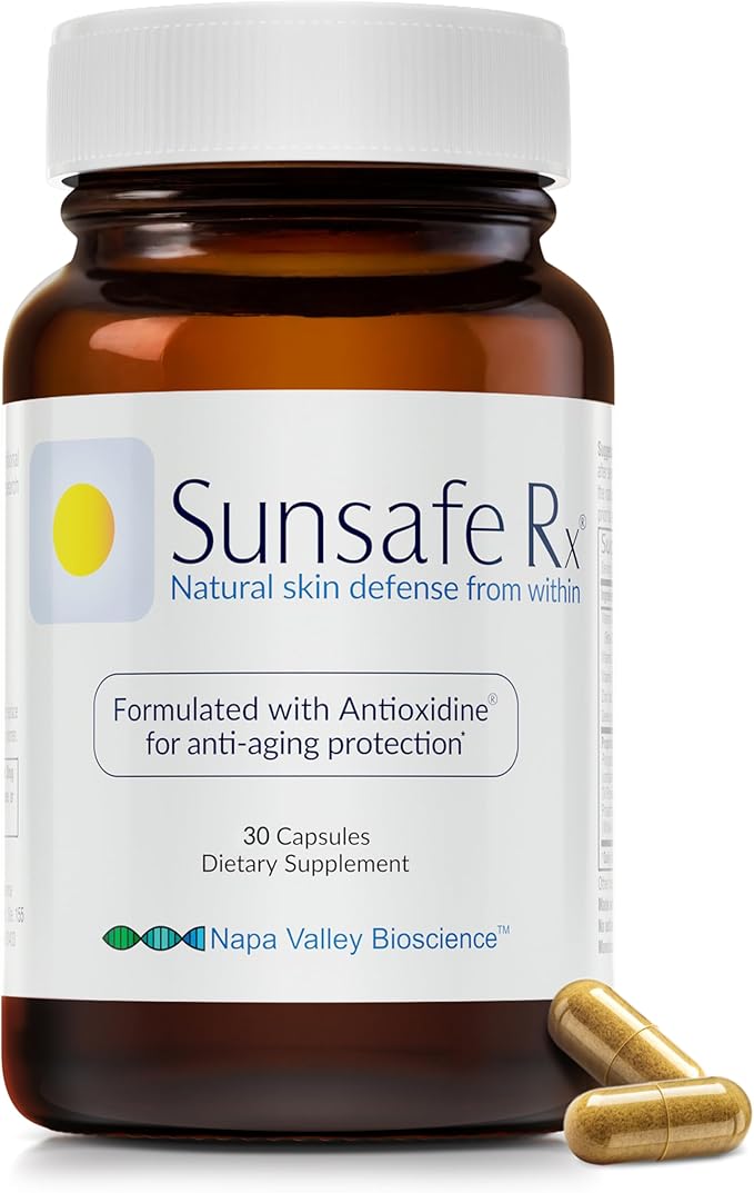 Sunsafe Rx Anti Aging Supplement: Natural Skin Protection Pills with Antioxidants for a Youthful Appearance &amp Eye Health + Vitamins Minerals &amp 250mg Polypodium Leucotomos (30 Capsules)