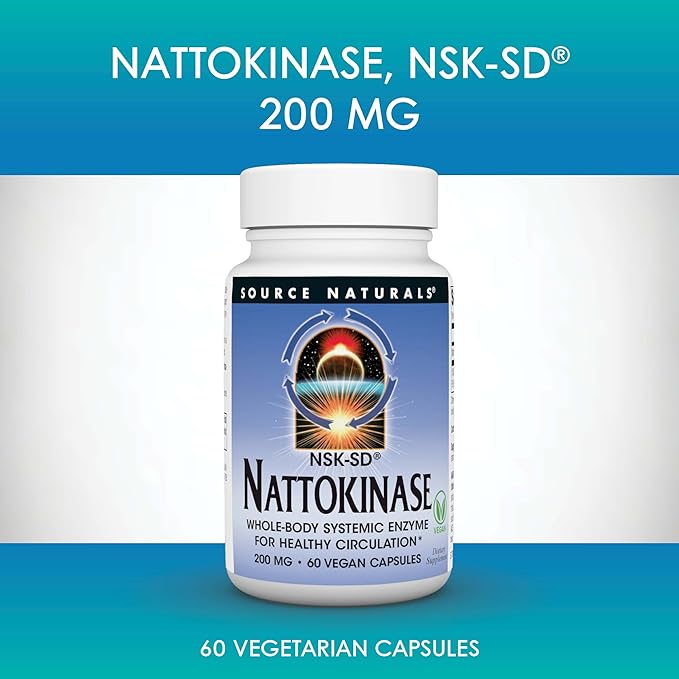 Source Naturals NSK-SD Nattokinase Vegetarian Friendly Whole Body Systemic Enzyme for Healthy Circulation* 200 mg - 60 Vegetarian Capsules
