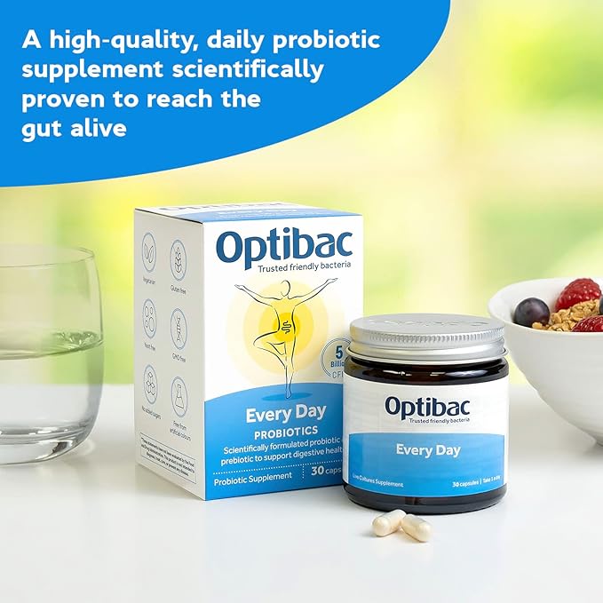Optibac Probiotics for Every Day - Vegetarian Probiotic Supplement for Digestion &amp Gut Health 5 Billion CFU &amp Prebiotic - 30 Capsules