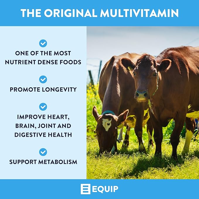 Equip Foods Grass-Fed Beef Liver | Natural Desiccated Beef Liver Supplement | Support Heart Health Brain Function Digestion Metabolism Immunity Detoxification | 180 Capsules 30 Servings