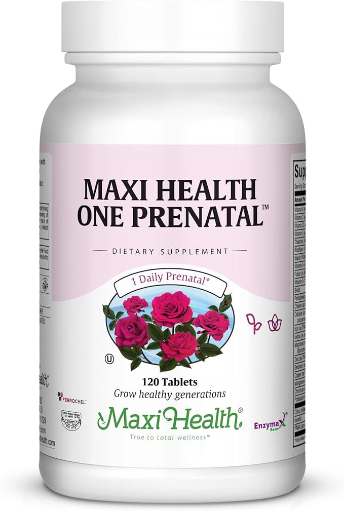 Maxi Health Prenatal Vitamins for Women – One Daily Prenatal Vitamins with Iron Folate Choline Vitamin D3 and Essential Nutrients – High Absorption Supplement – 120 Day Supply