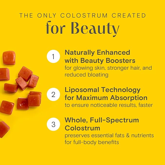 Prelude Bovine Colostrum Chews for Gut Health Bloating &amp Beauty for Women &amp Men - Grassfed Colostrum Gummies for Digestive Health Immunity &amp Overall Wellness - Colostrum Supplement Made i