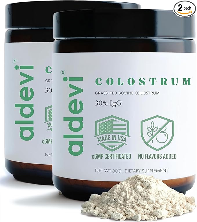 Bovine Colostrum Powder Grass-Fed &amp Pasture-Raised Made in USA cGMP High IgG Unflavored Mixes Easily Gut &amp Immune Support Third-Party Tested 2 Pack 30 Servings Each