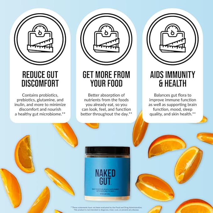 NAKED Gut - Daily Gut Health Supplement - Natural Gut Health Powder for Gut Cleanse Digestive Support GMO-Free Soy-Free Gluten-Free Vegan and Hypoallergenic 40 Servings (Pack of 2)
